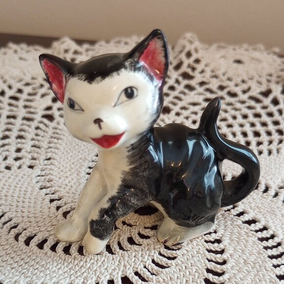 Vintage Black White Porcelain Cat Figurine Figaro - Picture 1 of 8